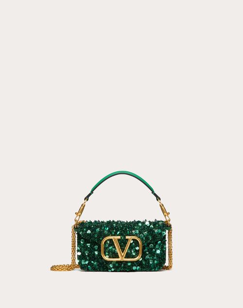 Valentino Garavani - Small Valentino Garavani Locò Shoulder Bag With 3d Embroidery - Antique Green - Woman - Shoulder Bags