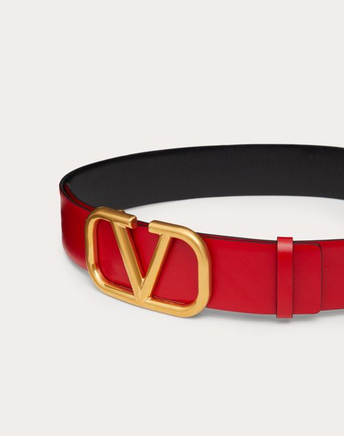 Valentino Garavani - Reversible Vlogo Signature Belt In Glossy Calfskin 40 Mm - Black/pure Red - Woman - Accessories