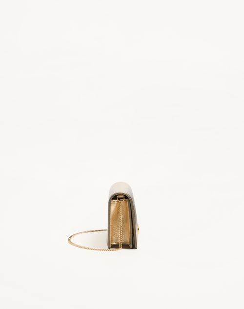 Valentino Garavani - Vlogo Signature Mini Shoulder Bag In Laminated Grainy Calfskin With Jewel Logo - Gold/crystal - Woman - Wallets And Small Leather Goods