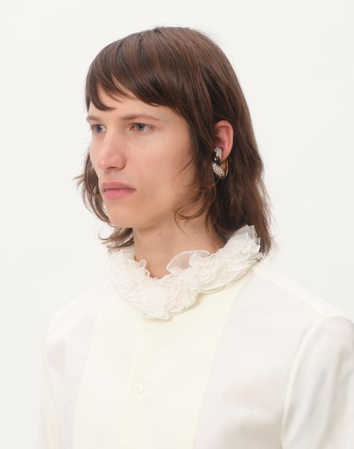 Valentino Garavani - Valentino Garavani Pas Plus Earrings In Metal, Enamel, Pearl And Swarovski® Crystals - Gold/black/crystal - Man - Jewelry