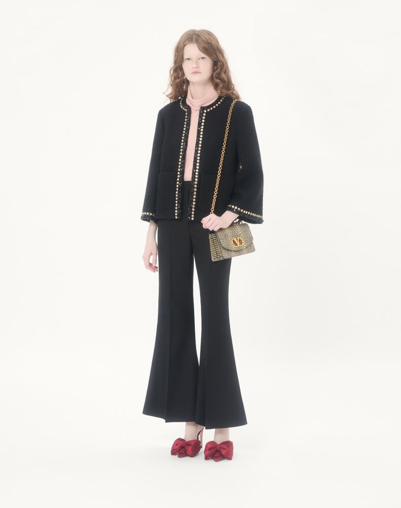 Valentino Embroidered Canestrello Tweed Jacket Woman Black 48