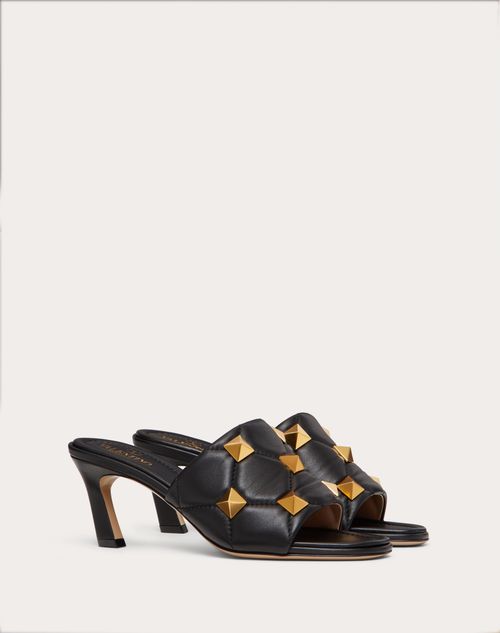 Valentino Garavani - Roman Stud Slide Sandal In Quilted Nappa 65 Mm - Black - Woman - Woman View All