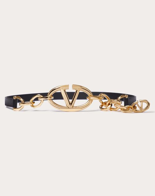 Valentino Garavani | Women 3cm V Logo Reversible Leather Belt Black/Brass 75