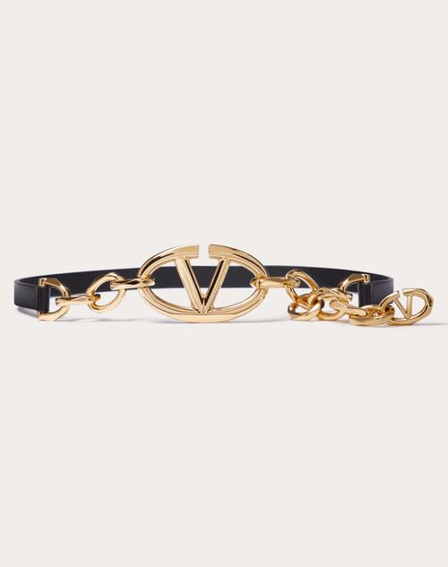 Valentino Garavani - Vlogo Signature Shiny Calfskin Belt With Chain - Black - Woman - Belts - Accessories