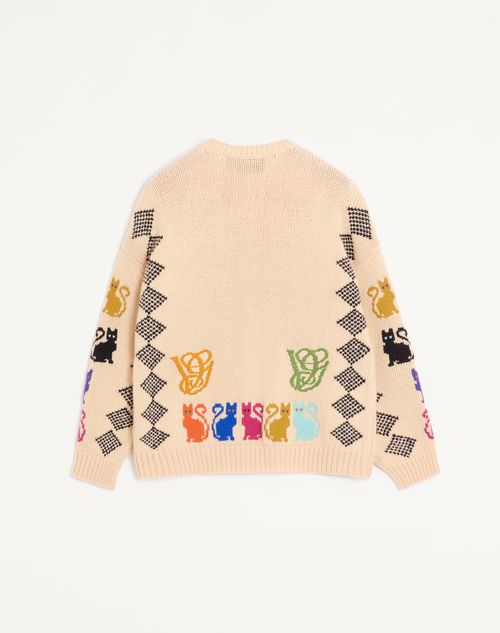 Valentino - Valentino Wool Cardigan With Le Chat De La Maison Jacquard Pattern - Multicolor - Man - Knitwear