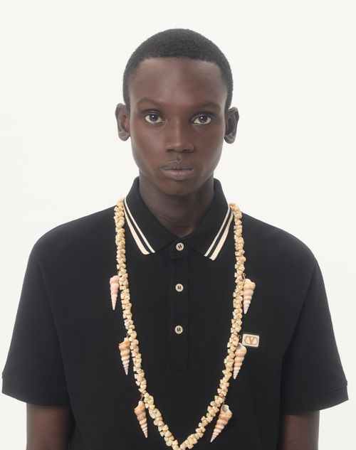 Valentino - Cotton Piqué Polo Shirt With Vlogo Patch - Black - Man - T-shirts And Sweatshirts