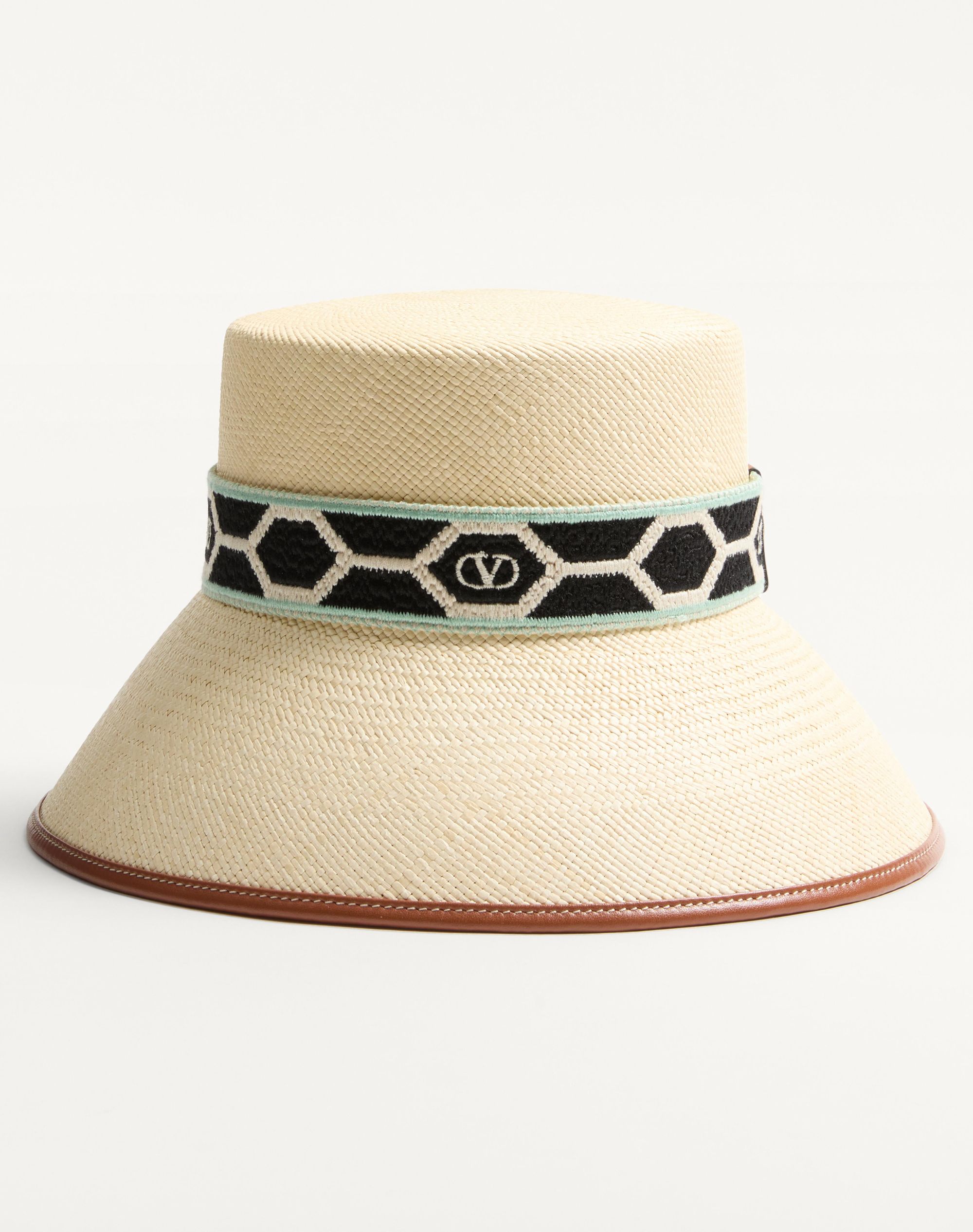 Antibes Straw Bucket Hat With Leather Trim And Diamond Pattern Ribbon?quality=80&size=35&format=auto