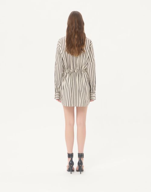 Valentino - Short Dress In Printed Striped Poplin - Ivory/chocolate - Woman - Dresses