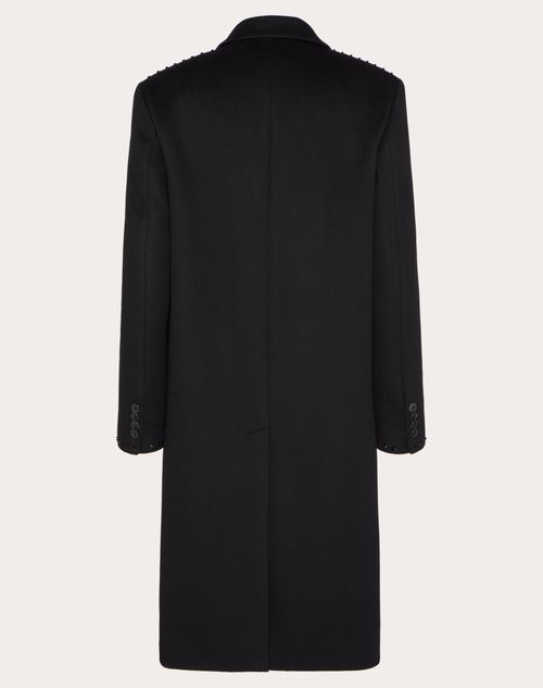 Valentino - Single Breasted Coat In Double-faced Wool And Cashmere With Black Untitled Studs - Black - Man - Coats And Blazers