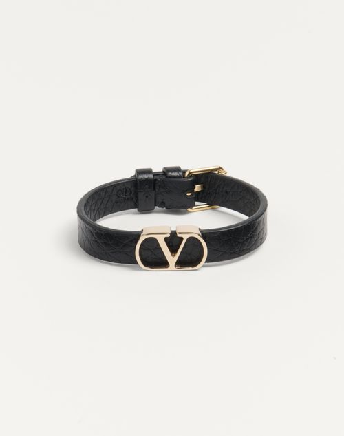 Valentino Garavani - Pulsera Vlogo Signature De Cuero Graneado De Becerro - Negro - Hombre - Jewels - M Accesories