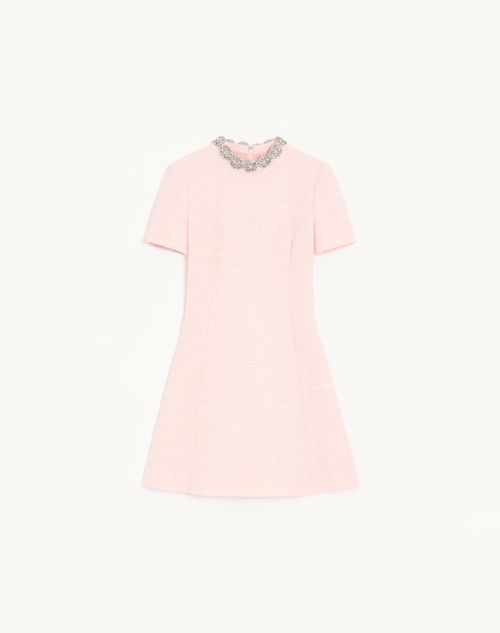 Valentino - Abito Corto In Crinkle Cotton Tweed Ricamato - Rosa/silver - Donna - Abiti