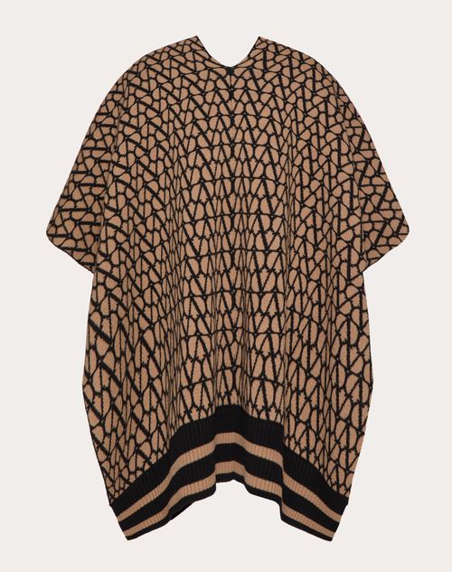 Valentino - Toile Iconographe Knit Poncho In Wool And Jacquard - Camel/black - Woman - Coats And Outerwear