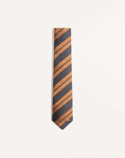 Valentino Garavani - Regimental Jacquard Silk Tie - Beige/grey - Man - Accessories