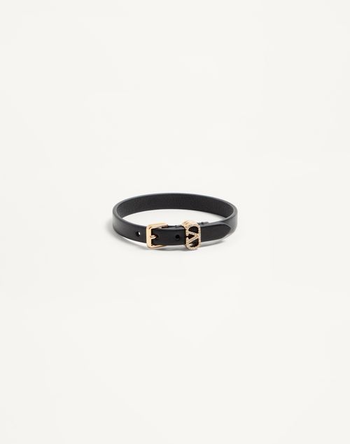 Valentino Garavani - Valentino Garavani Ovalette Bracelet In Leather And Swarovski® Crystals - Black - Woman - Jewellery