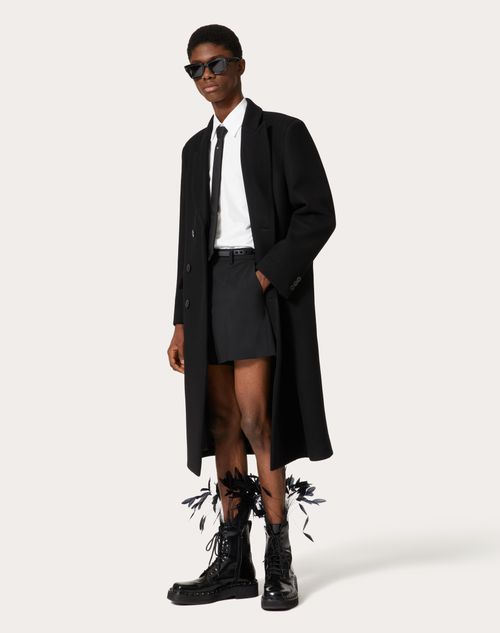 Valentino - Zweireihiger Mantel Aus Couture Wollfilz - Schwarz - Mann - Kleidung