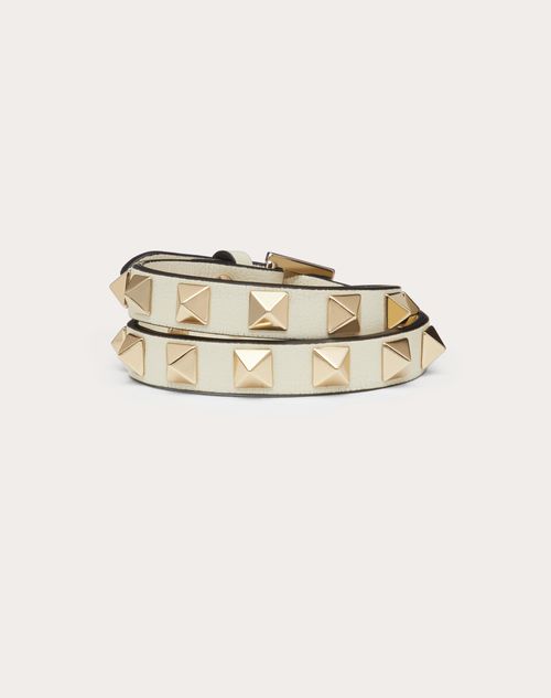 Rockstud Calfskin Double-strap Bracelet for Woman in Poudre |