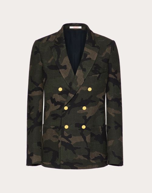 Valentino - Camouflage Print Double-breasted Wool Jacket - Army Camo - Man - Coats And Blazers