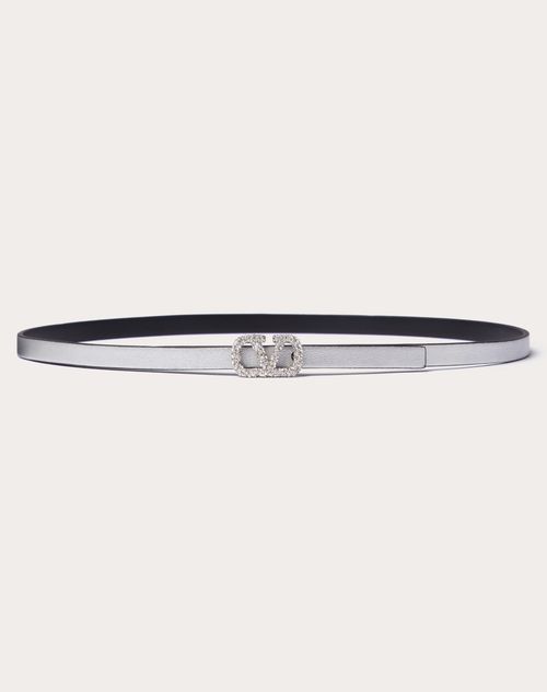 Valentino Garavani - Vlogo Signature Reversible Belt In Metallic And Shiny Calfskin 10 Mm - Silver - Woman - Small Treats