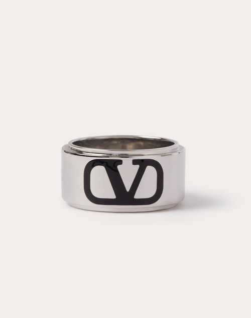 Valentino Garavani - Vlogo Signature Ring Aus Metall Und Emaille - Schwarz - Mann - Schmuck & Uhren