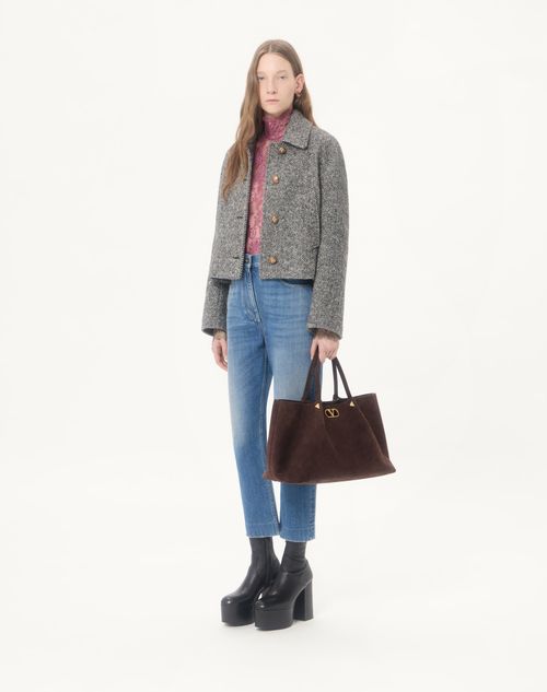 Valentino Garavani - Valentino Garavani Large Shopping Bag In Soft Suede - Ebony - Woman - Summer Totes - Bags (vlogo Totes/signature)