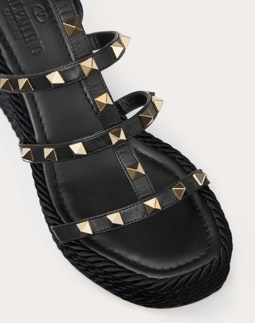 Rockstud Ankle Strap Wedge Sandal In Calfskin Leather 95 Mm for