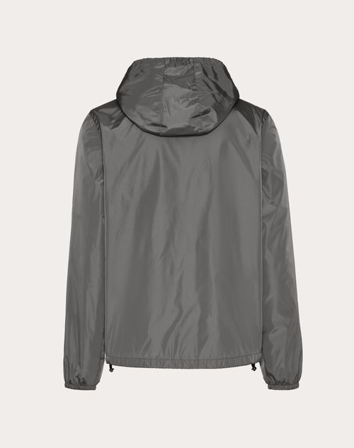 Valentino - Nylon Hooded Windbreaker With Metallic V Detail - Grey - Man - Outerwear