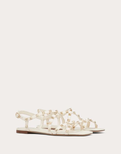 Valentino Garavani - Calfskin Rockstud Sandal With Straps - Light Ivory - Woman - Rockstud Sandals - Shoes