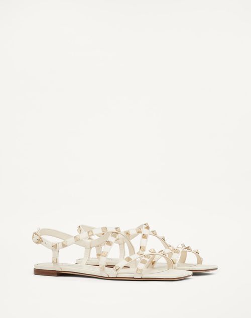 Valentino Garavani - Calfskin Rockstud Sandal With Straps - Light Ivory - Woman - Woman Sale