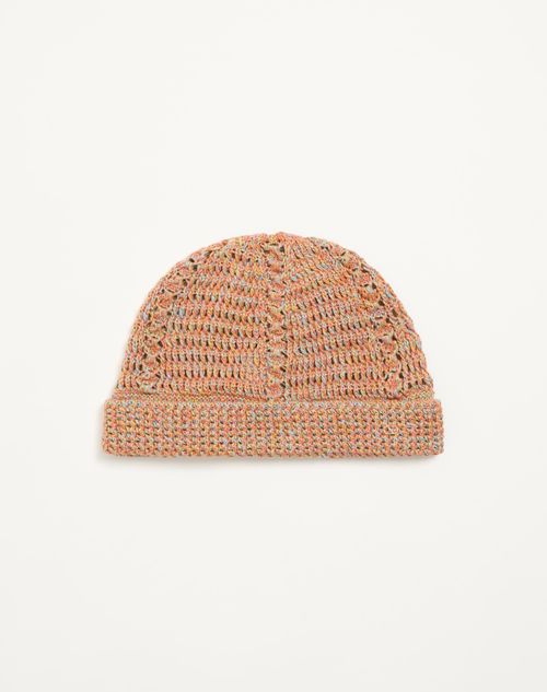 Valentino Garavani - Vlogo Signature Knitted Beanie In Linen And Cotton - Ochre - Man - Hats And Gloves