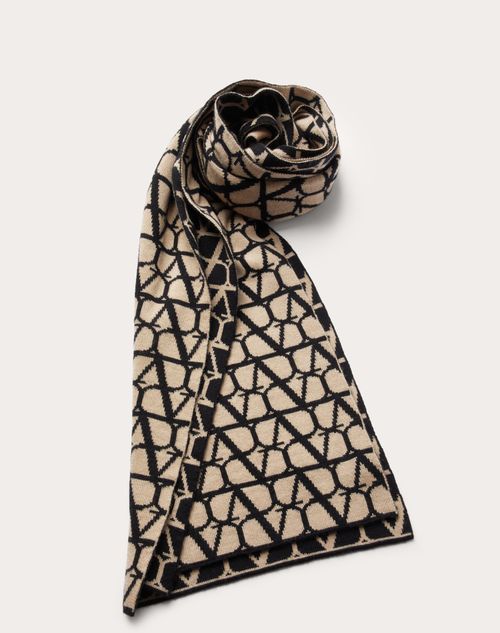 Valentino Garavani - Toile Iconographe Cashmere And Silk Knitted Scarf - Beige/black - Woman - Soft Accessories