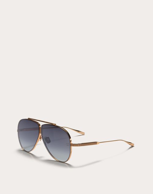 Valentino - Xvi - Lunettes Pilote En Titane Avec Clous - Or Rose/​dégradé Noir À Gris - Unisexe - Lunettes De Soleil