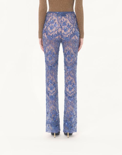 Valentino - Embroidered Lace Trousers - Blue - Woman - Trousers And Shorts