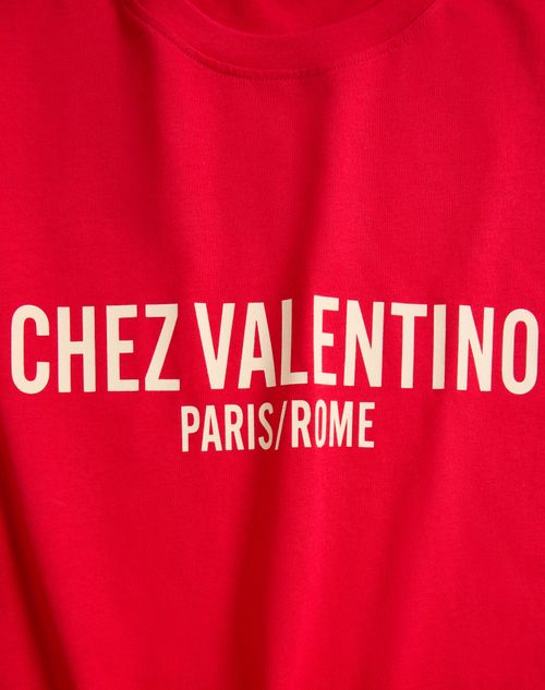 Valentino - Jersey Cotton T-shirt With Chez Valentino Print - New Red - Woman - T-shirts And Sweatshirts