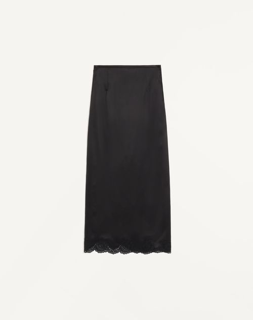 Valentino - Long Skirt In Crepe Satin With Lace - Black - Woman - Skirts