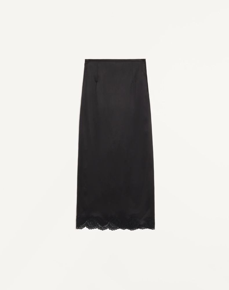 Valentino Long Skirt In Crepe Satin With Lace Woman Black 50