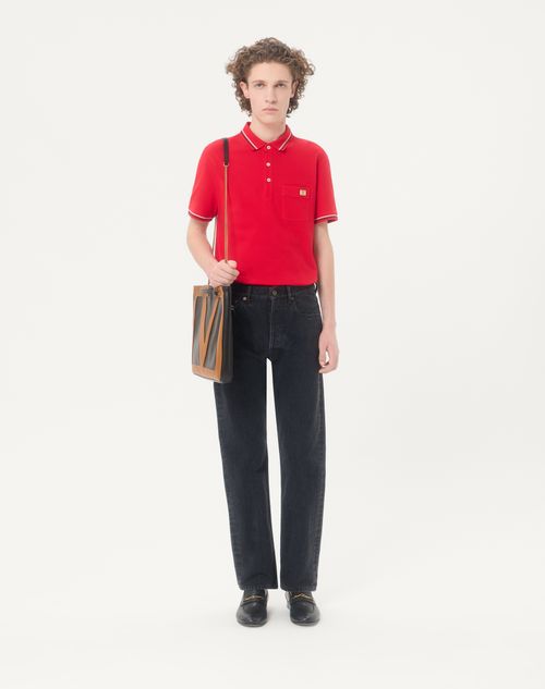 Valentino - Cotton Piqué Polo Shirt With Vlogo Patch - Red - Man - Shelf - Mrtw - Summer