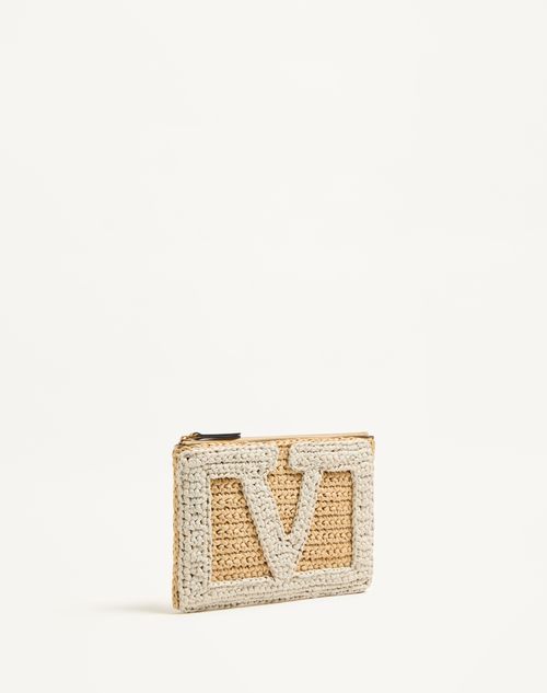 Valentino Garavani - Valentino Garavani Viva Superstar Small Pouch In Synthetic Raffia - Natural/butter - Woman - Clutches