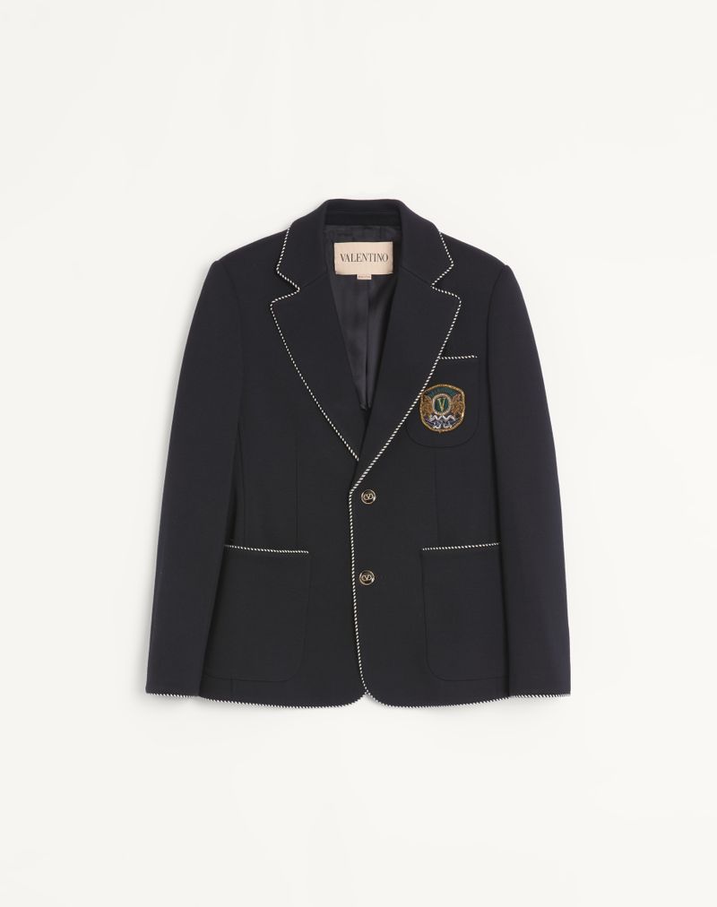 Veste Droite Laine Écusson Valentino Noir — Valentino