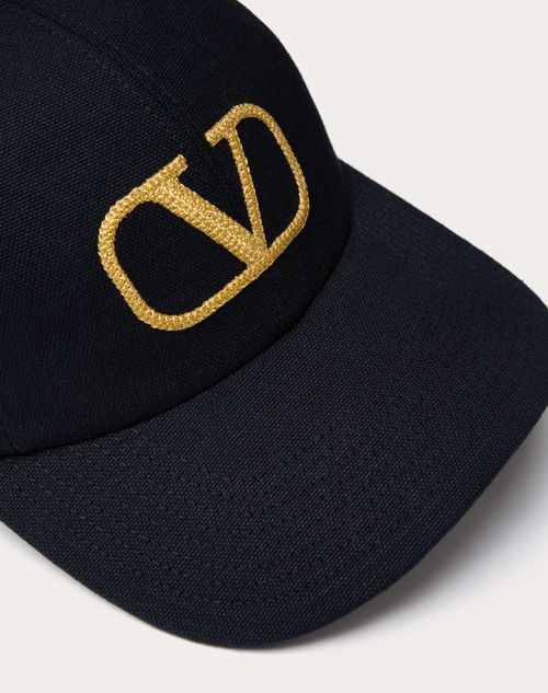 Valentino Garavani - Vlogo Signature Cotton Baseball Cap - Blue/gold - Woman - Hats And Gloves