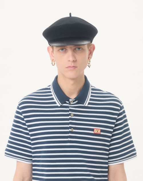 Valentino - Valentino Cotton Piqué Polo With Vlogo Patch - White/blue - Man - T-shirts And Sweatshirts
