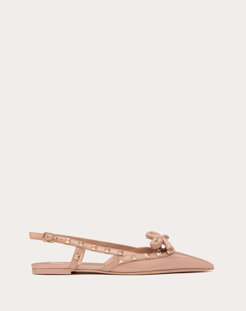 Valentino Garavani - Ballerines À Bride Arrière Rockstud En Cuir Verni Ornées D'un Nœud - Rose Cannelle - Femme - Ballerines