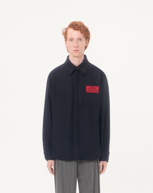 Valentino - Valentino Shirt Jacket In Lightweight Wool Cloth With You Can Come To My Villa Label - Navy - Man - Outerwear