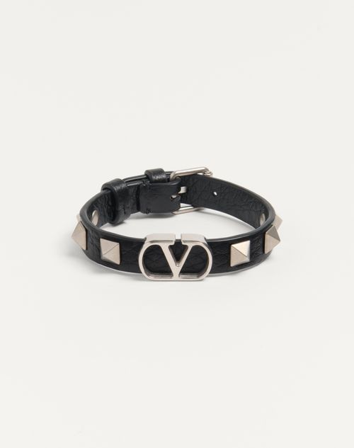 Valentino Garavani - Vlogo Signature Grainy Calfskin Bracelet - Black - Man - Jewellery