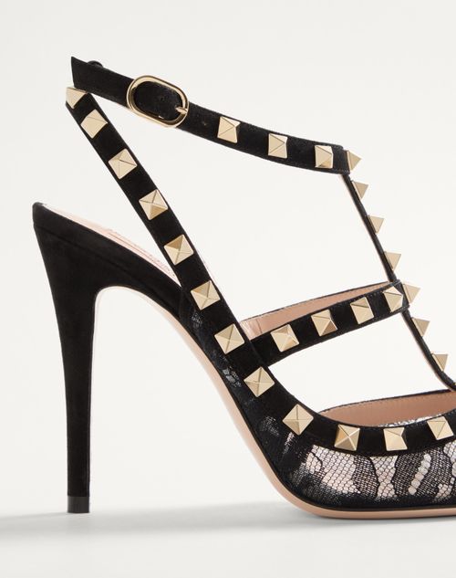 Valentino Garavani - Rockstud Lace Pump With Straps 100mm - Black - Woman - Pumps