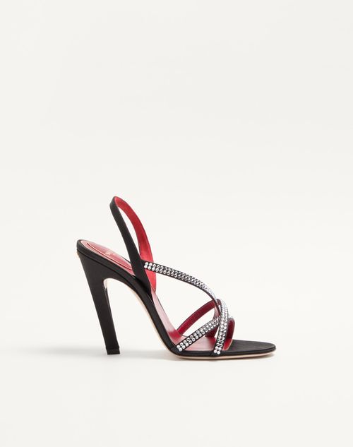 Valentino Garavani - Dans Le Foyer Satin Sandal With Crystals 105mm - Black - Woman - Sandals