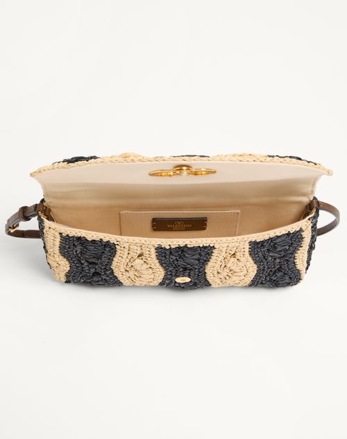 Valentino Garavani - Valentino Garavani Devain Small Shoulder Bag In Raffia With Wave Pattern - Natural/black - Woman - Shoulder Bags