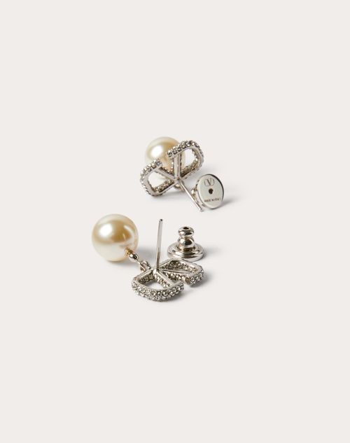 Valentino Garavani - Vlogo Signature Metal Earrings With Crystals And Pearls In Swarovski® Crystal - Palladium/cream/crystal - Woman - Jewellery