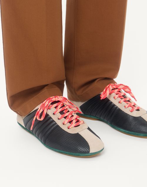 Valentino Garavani - Strikie Sneaker In Perforated Nappa And Suede - Black - Man - Sneakers