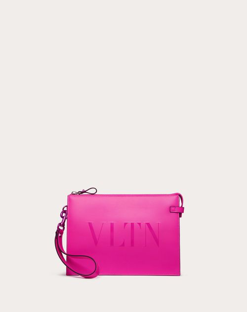 Vltn カーフスキン ポーチ for メンズ インチ Pink Pp Vltn カーフスキン ポーチ for メンズ インチ Pink Pp