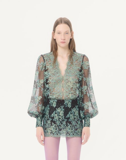 Valentino - Lace Top - Chocolate/turquoise - Woman - Shirts And Tops